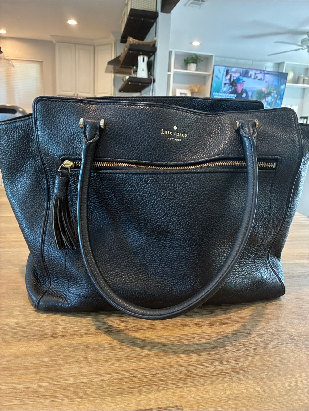 kate spade Black Pebbled Leather Tote with Tassel